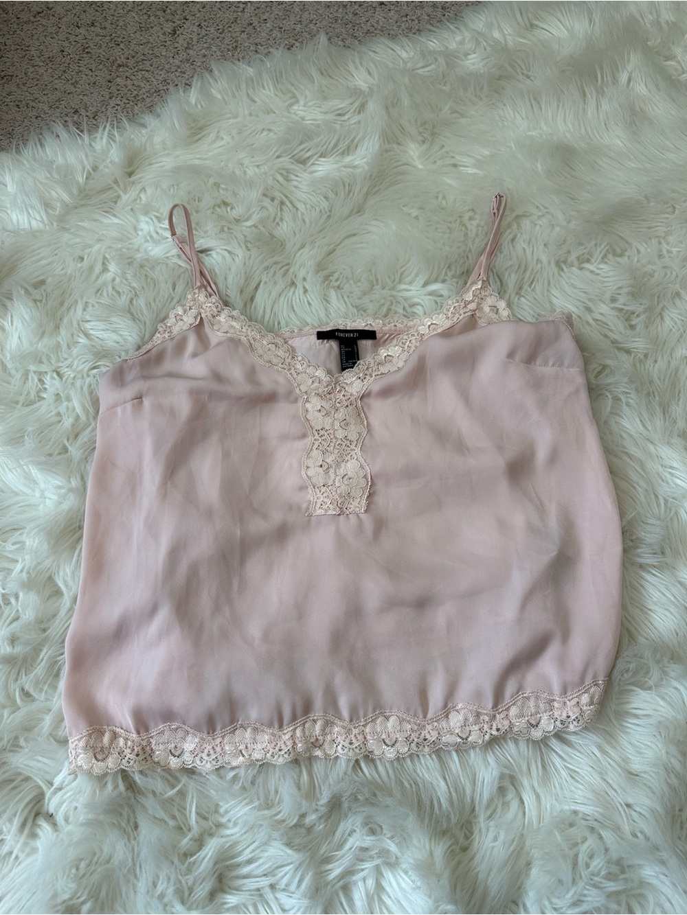 Forever 21 Pale Pink Lace-Trim Satin Camisole